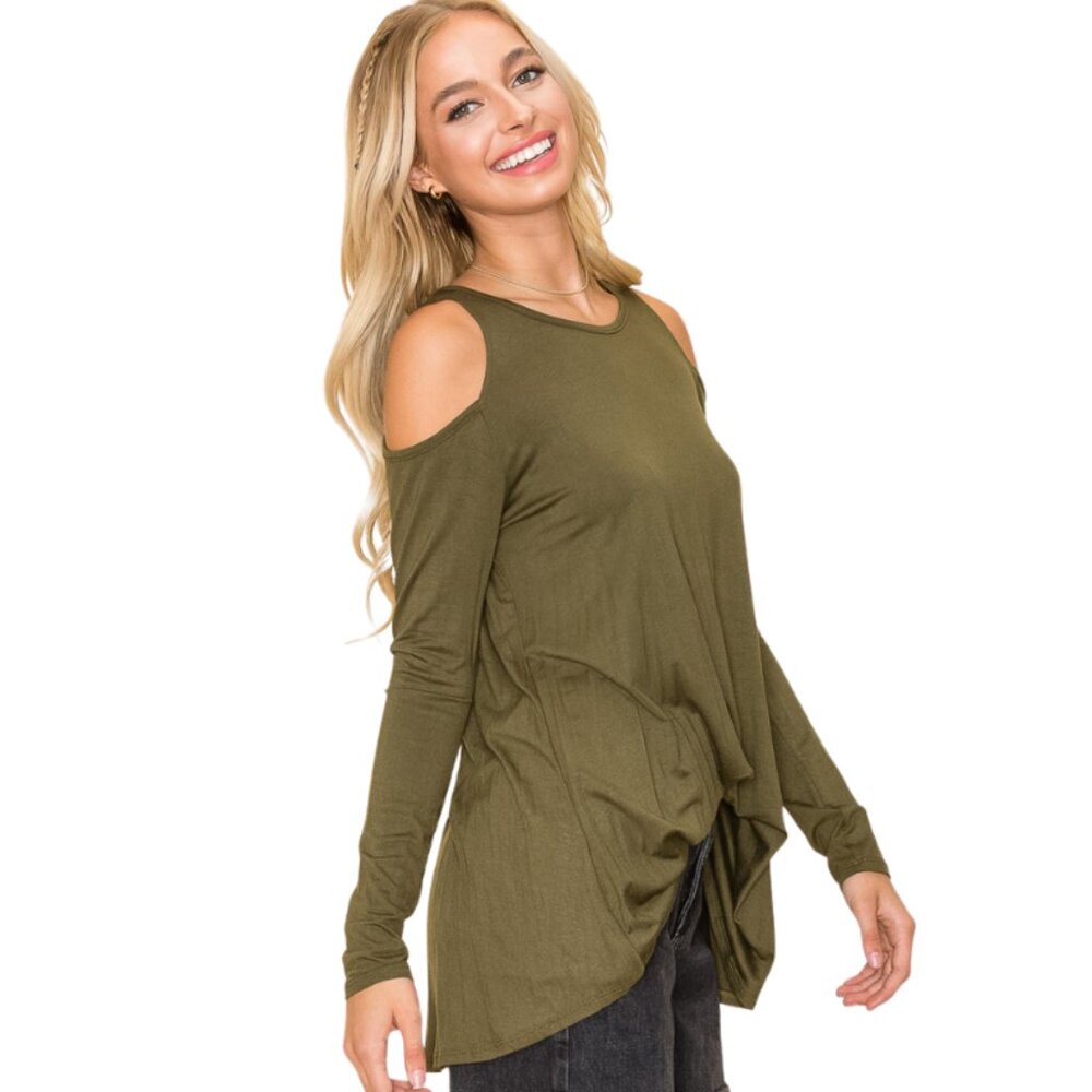 Open Shoulder Loose Fit Top in Olive